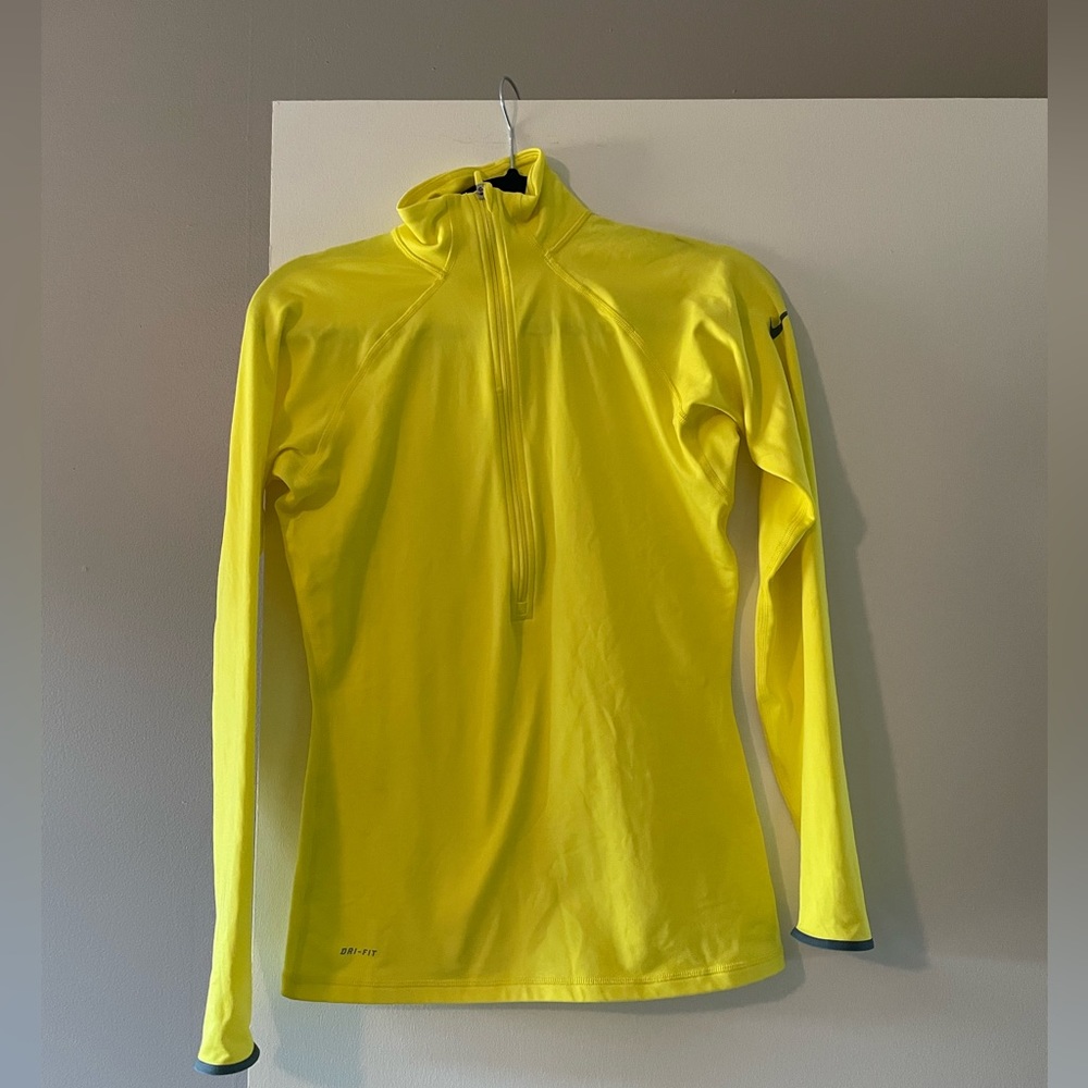 Nike Pro Dri-Fit Women's Long Sleeve 1/2 Zip Pullover Top Neon Yellow